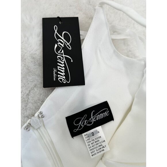 New La Femme Size 2 One-Shoulder Jersey Gown white 28176 *Stain* - Picture 3 of 12